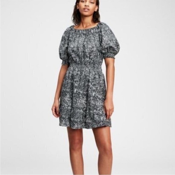 NEW GAP‎ | Puff Sleeve Black and White Smocked Waist Dress | Women’s Large - Picture 1 of 12